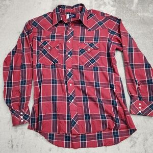 Vintage Wrangler Shirt Pearl Snap mens Western Buffalo plaid 80s. Size large